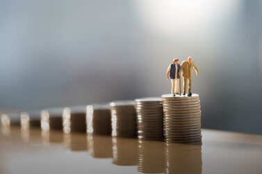 Concept,Of,Retirement,Planning.,Miniature,People:,Old,Couple,Figure,Standing