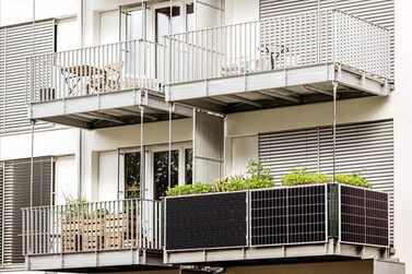 Solar,Panels,On,Balcony,Of,Building.,Modern,Balcony,Apartment,With
