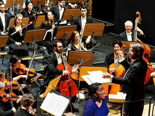 Daniel Carter dirigiert das philharmonische Orchester während des Neujahrskonzertes