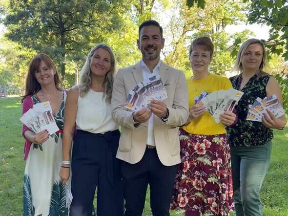 v.l. Bianca Haischberger (Leiterin Stabsstelle Demografie, Bildung & Familie), Karin Burkhardt (Kinderbeauftragte der Stadt Coburg), 3. Bürgermeister Can Aydin, Dana Helbig und Hanna Waller (beide Stabsstelle Demografie, Bildung & Familie)