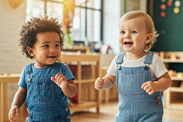 Diverse,2,Happy,Smiling,8,Month,Old,Babies,,,Dancing