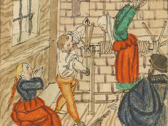 Eine Frau unter der Folter, ihre Tochter muss dabei zusehen