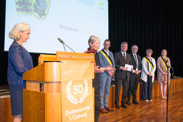 Maria Krumm, Vorsitzende des Städtepartnerschaftsvereins beim Stadtempfang zum 50. Jubiläum der Städtepartnerschaft Coburg-Oudenaarde