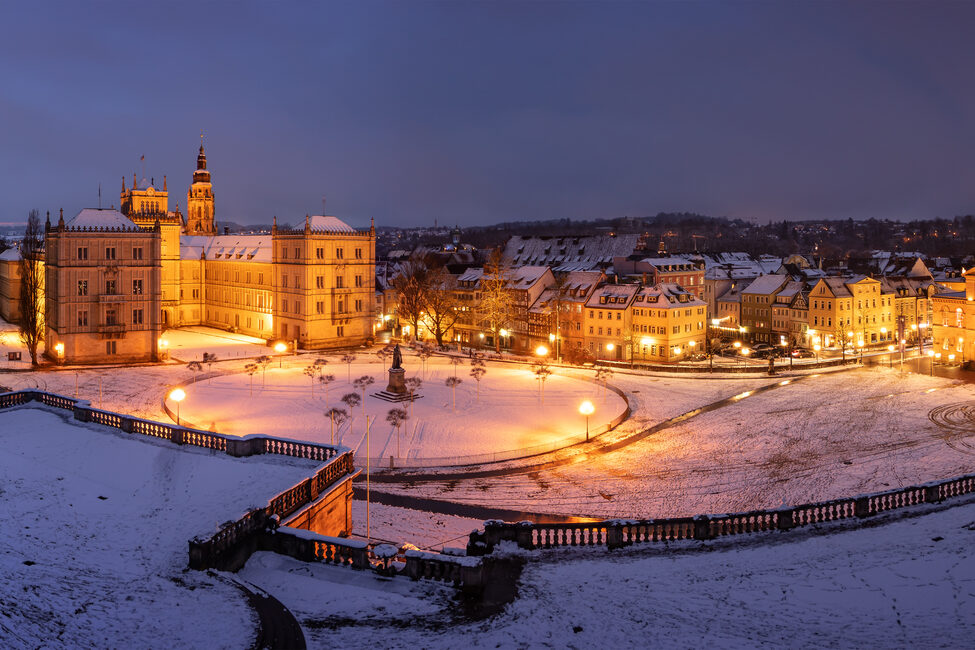 Schlossplatz Panorama an einem Winterabend