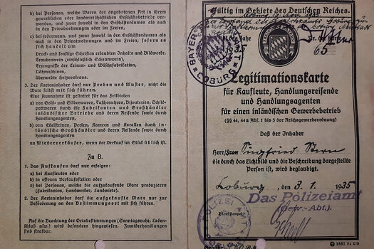 Legitimationskarte Viehhandel für Selig Siegfried Stern 1935