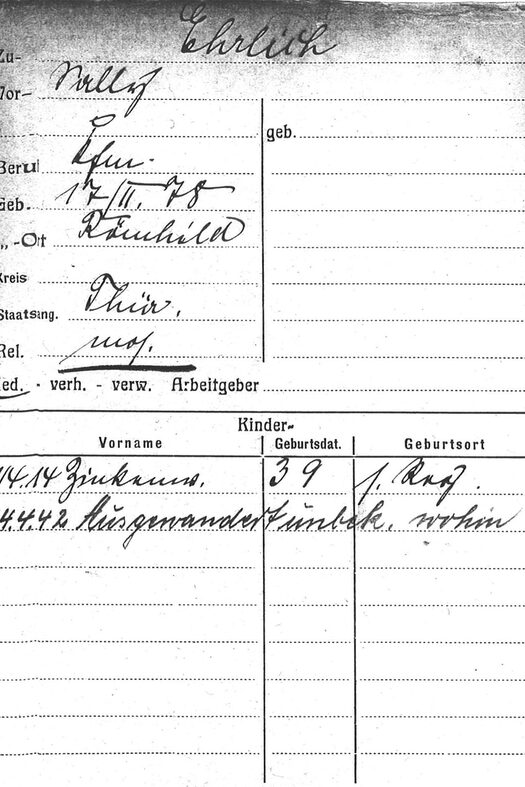 Meldekarte von Sally Ehrlich