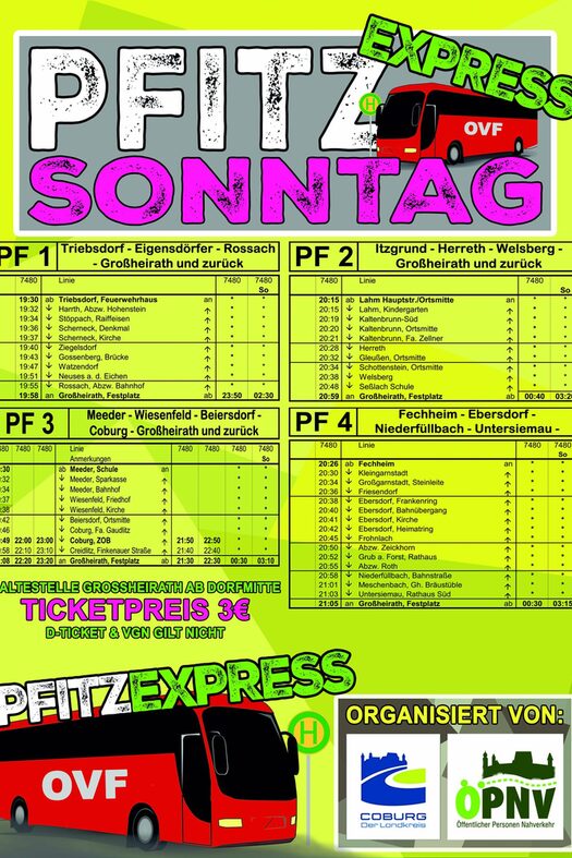 Fahrplan Pfingstextress 2025 Sonntag