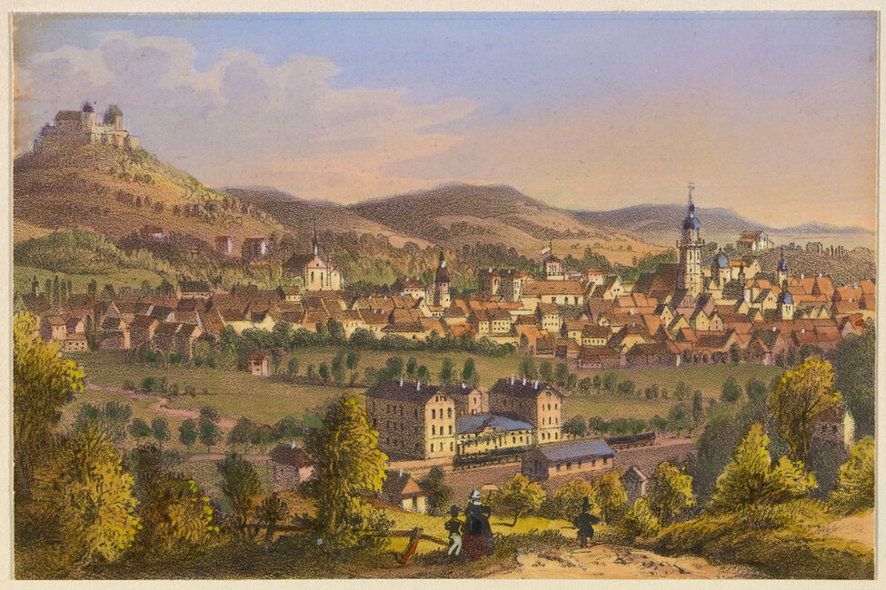 Bild: Stadt und Bahnhof in Coburg 1862