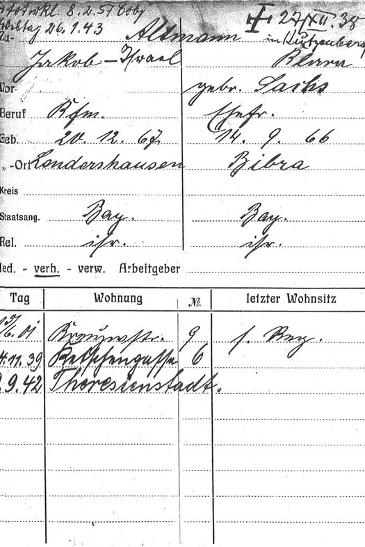 Einwohnermeldekarte des Ehepaars Altmann