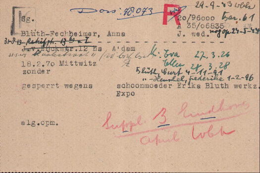 Meldekarte des Judenrates von Amsterdam für Anna Blüth