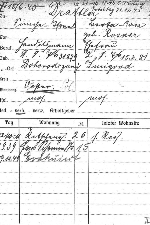 Meldekarte von Berta und Simche Drattler