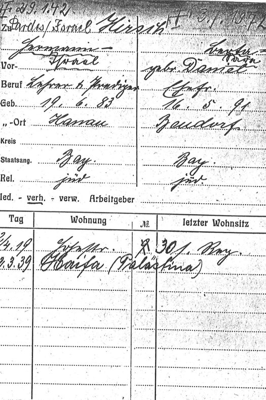 Einwohnermeldekarte des Ehepaars Ehrlich