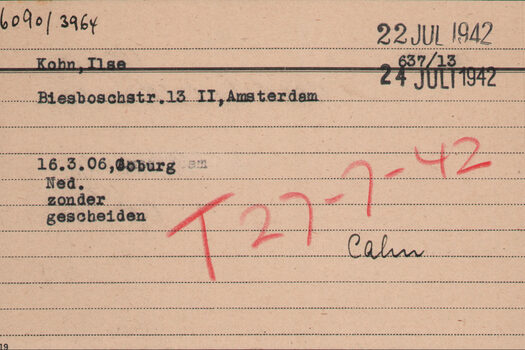 Meldekarte des Judenrates von Amsterdam für Ilse Kohn
