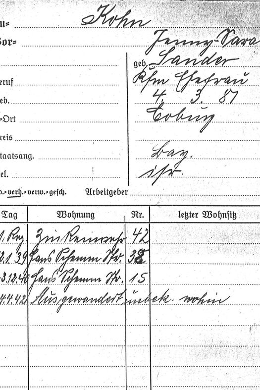 Meldekarte von Jenny Kohn