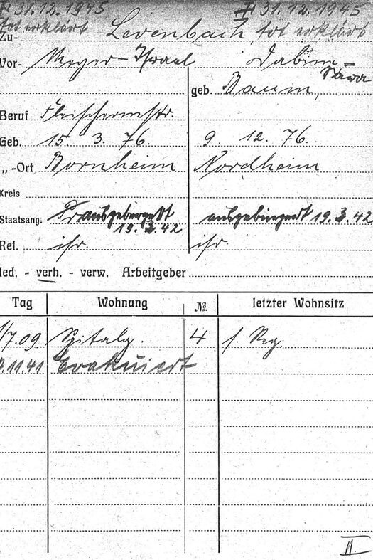 Einwohnermeldekarte von Meyer und Sabine Levenbach