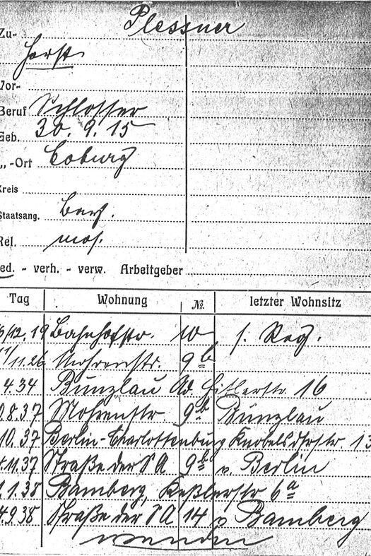 Einwohnermeldekarte von Horst Plessner