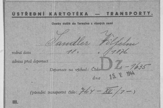 Deportationskarte für Wilhelm Sandler nach Auschwitz