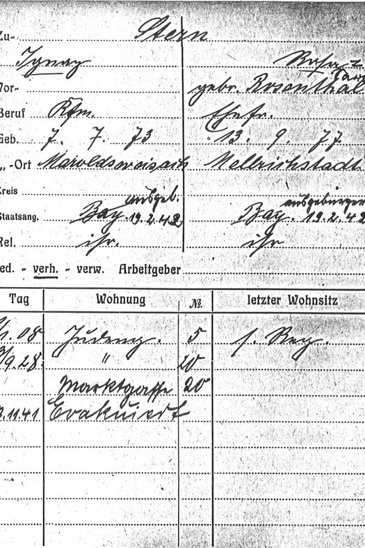 Meldekarte von Ignaz und Rosa Stern