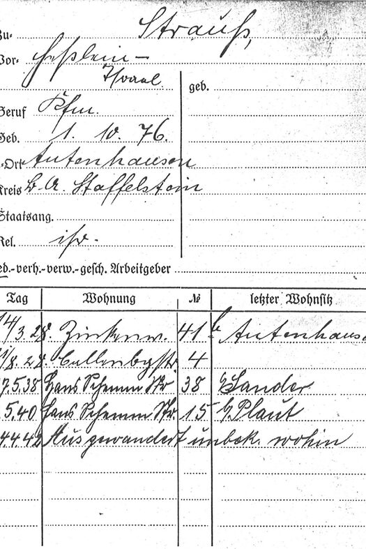 Meldekarte von Hesslein Strauß