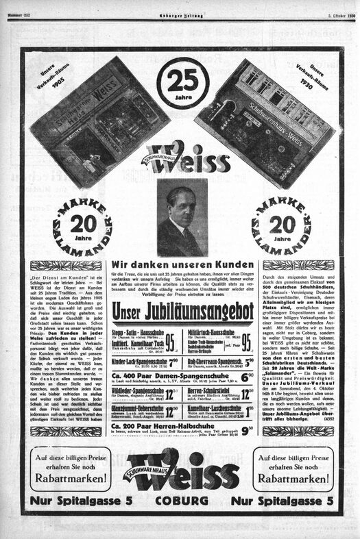 Werbeanzeige des Schuhgeschäftes Weiss