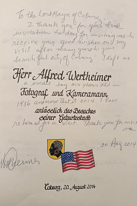 Eintrag Alfred Wertheimers in das Goldene Buch der Stadt Coburg