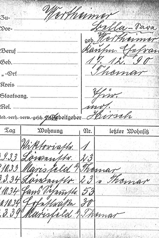 Meldekarte von Bella Wertheimer