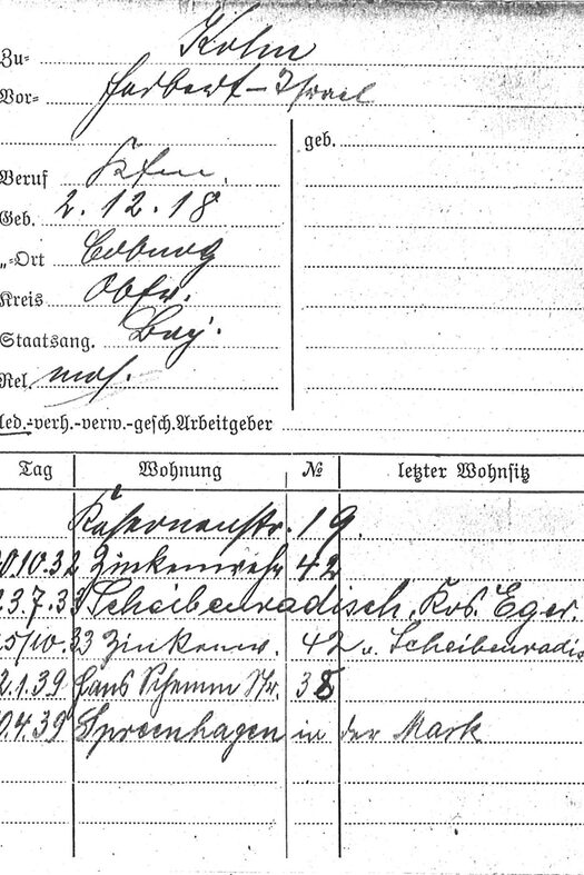 Meldekarte von Herbert Kohn