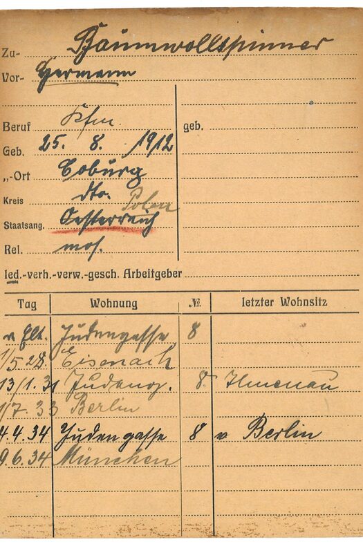 Meldekarte von Hermann Baumwollspinner