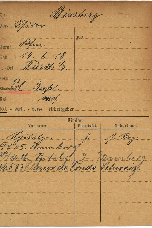 Meldekarte von Isidor Bissberg